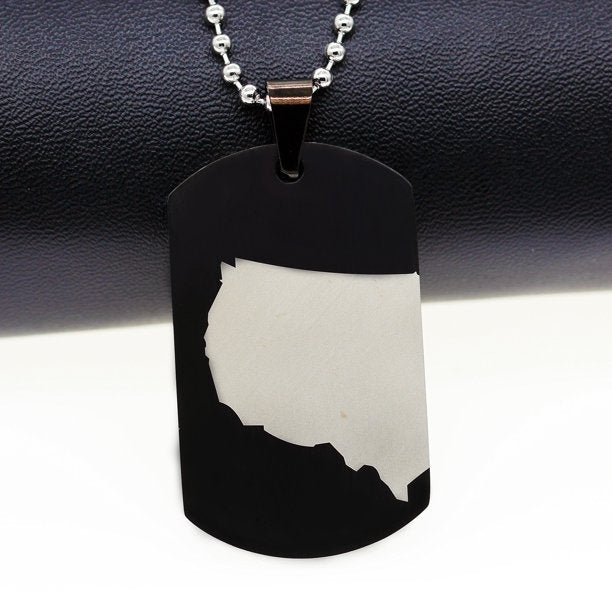 Cool American Map Double Side Pendant Necklace- Black Titanium His Queen Her King Couples Pairs Necklaces