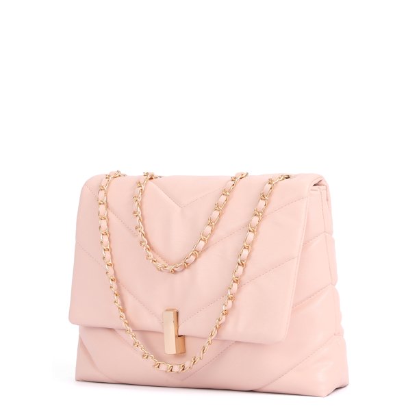Women's Chevron Quilted Shoulder Bag Blush, Pink