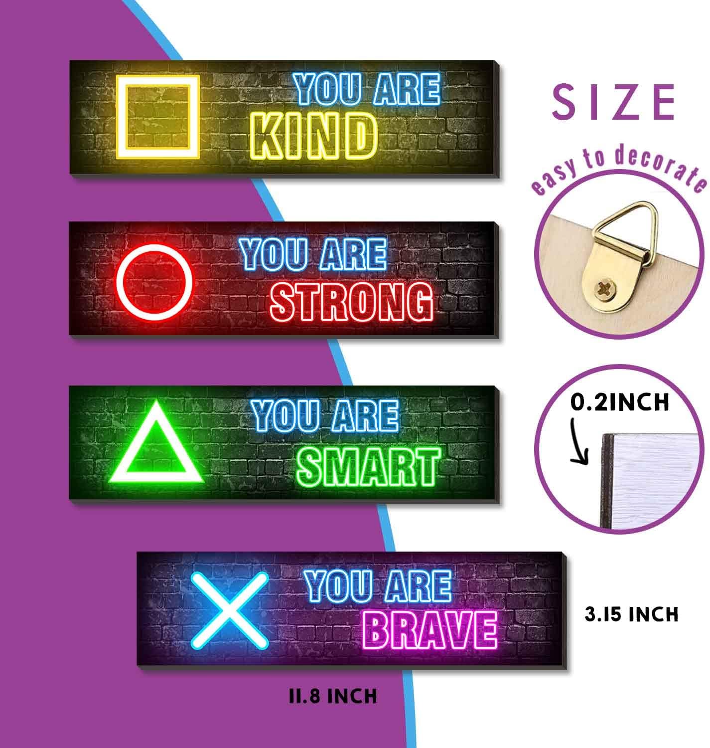 Gaming Wall Decor Set of 4 - Boys Room Decorations for Bedroom, Neon Gaming Art Print Game Plaque Wall Art Decorations Perfect Teenager Gift for Kids Room Decoration(MC12)