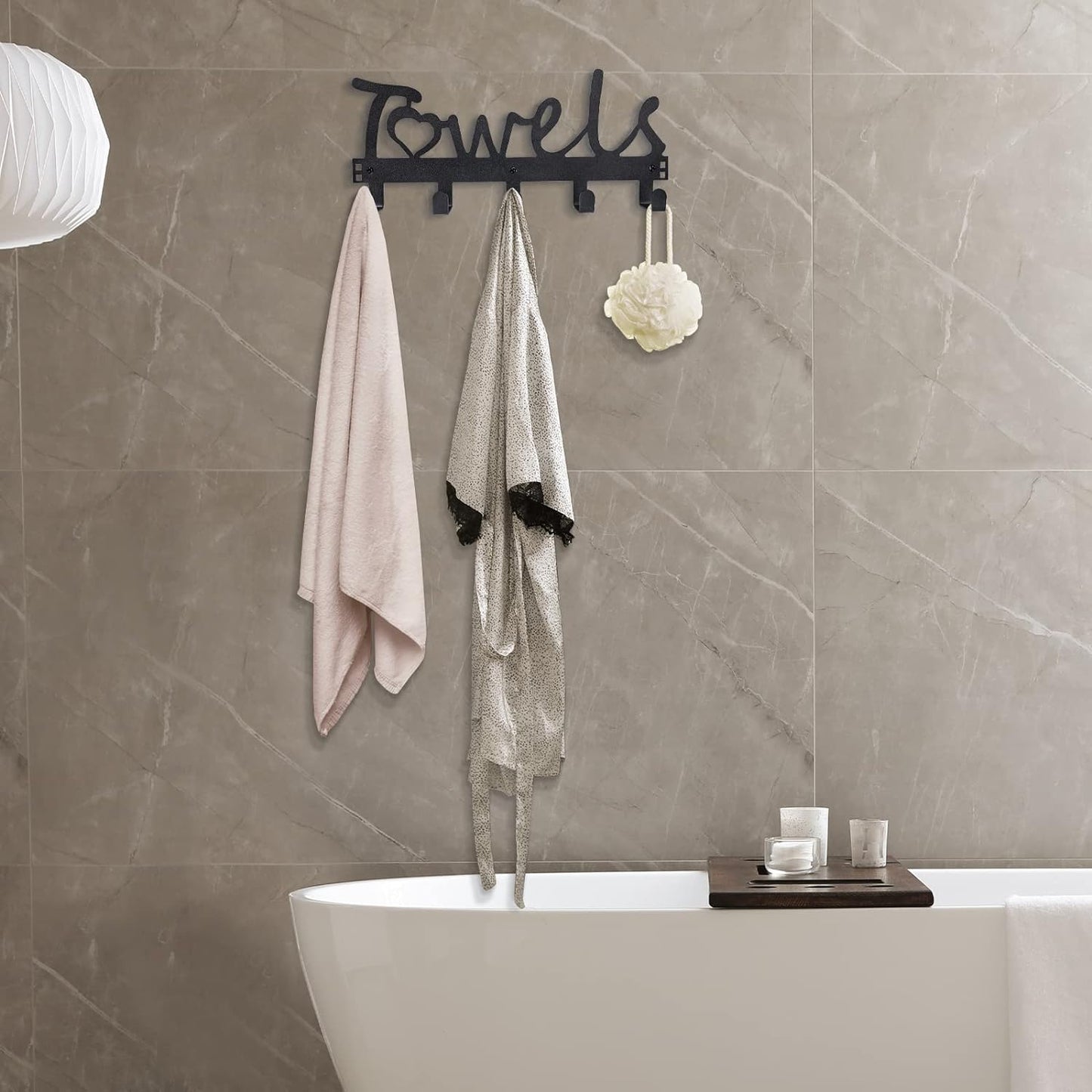 Over The Door Towel Hooks, Metal Towel Racks, Heart Letter Towel Holder for Bathroom Door Hanger Hook Hanging Bath Towels, Head Towels, Robes Bathrobe Clothes, (Art Font 5 Hooks, Black)