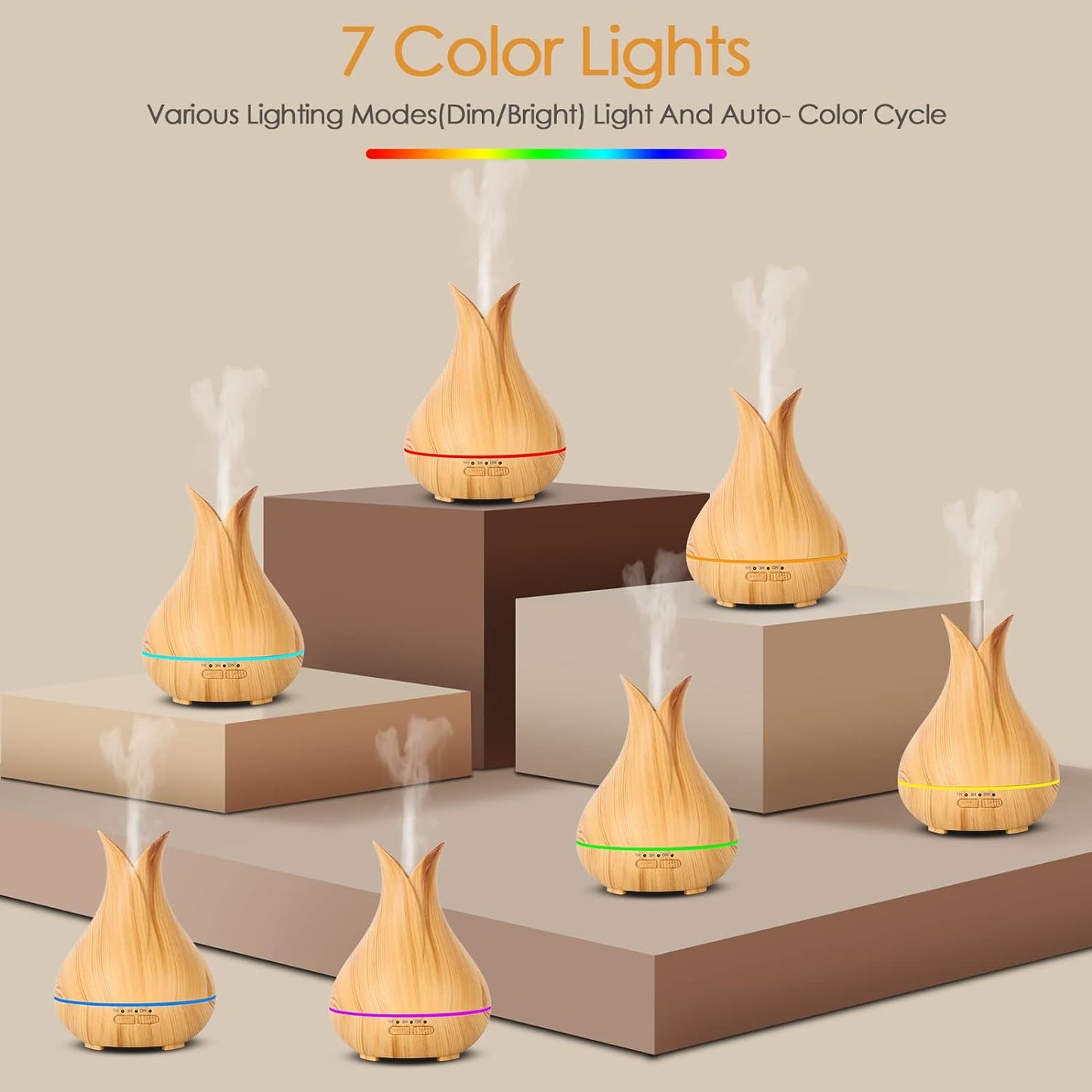 Essential Oil Diffuser with 6 Essential Oils Set, 150ml Small Cute Aroma Diffuser with 15 Color LED Light&3 Times, Ultra-Quiet Aromatherapy Diffusers for Home Bedroom(Wood)