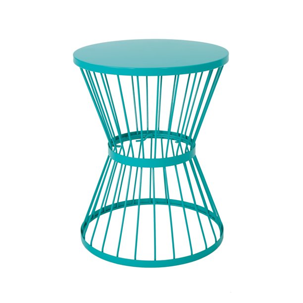 Outdoor 16 Inch Iron Side Table, Matte Teal