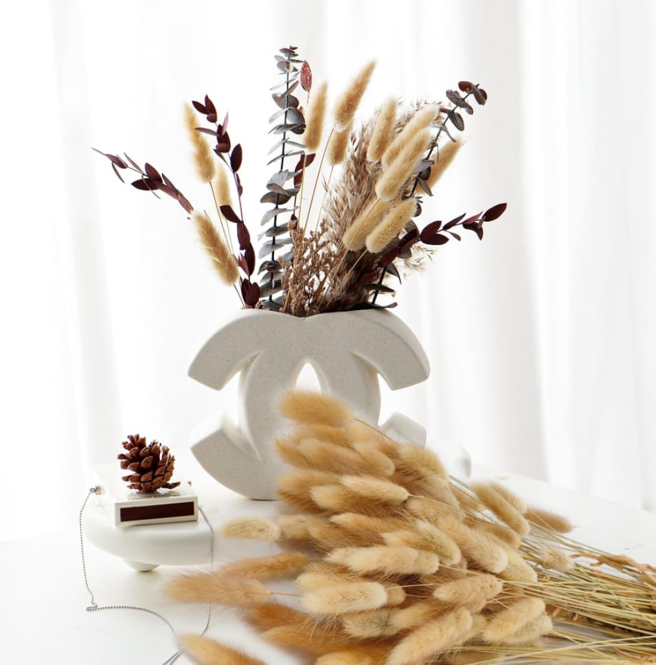 White Ceramic Vase, Minimalist Nordic Boho Matte Pampas Flower Vases,Ins for Wedding Dinner Table Party Living Room Office Bedroom(5.5" Hx7 Mx4 Caliber)