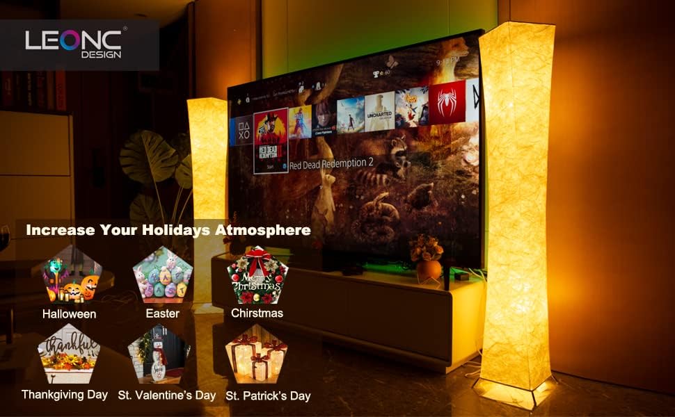 Design 61'' Creative LED Floor Lamp, Softlighting Minimalist Modern Contemporary with Fabric Shade & 2 Bulbs Floor Lamps for Living Room Bedroom Warm Atmosphere(Tyvek Dupont 10 x 10 x 61 inch)