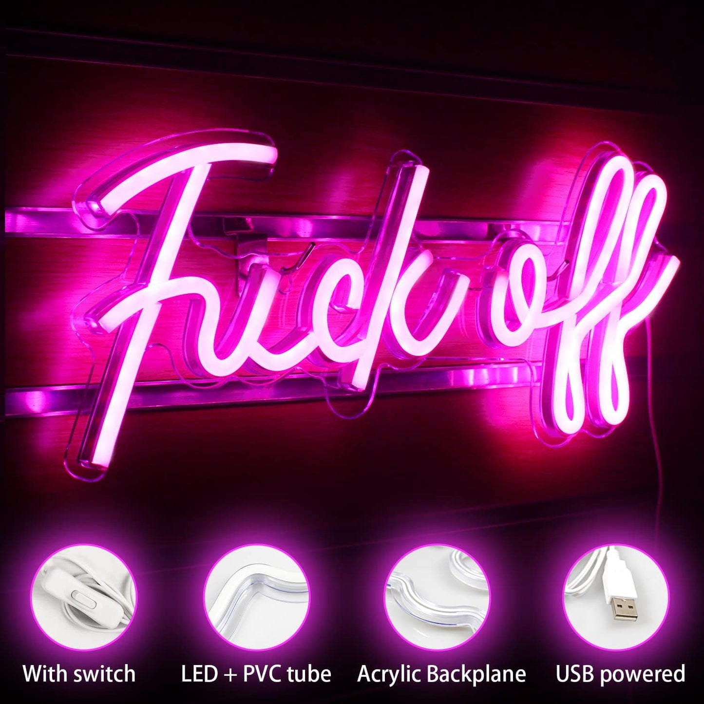 Fuck Off Neon Sign,Pink Neon Sign,Bar Sign,Pink Room Decor,Neon Light for Wall Decor USB/Switch Operated Led Sign for Bedroom Wall Decor for Teen Room,Game Room,Bar Party Christmas Gift