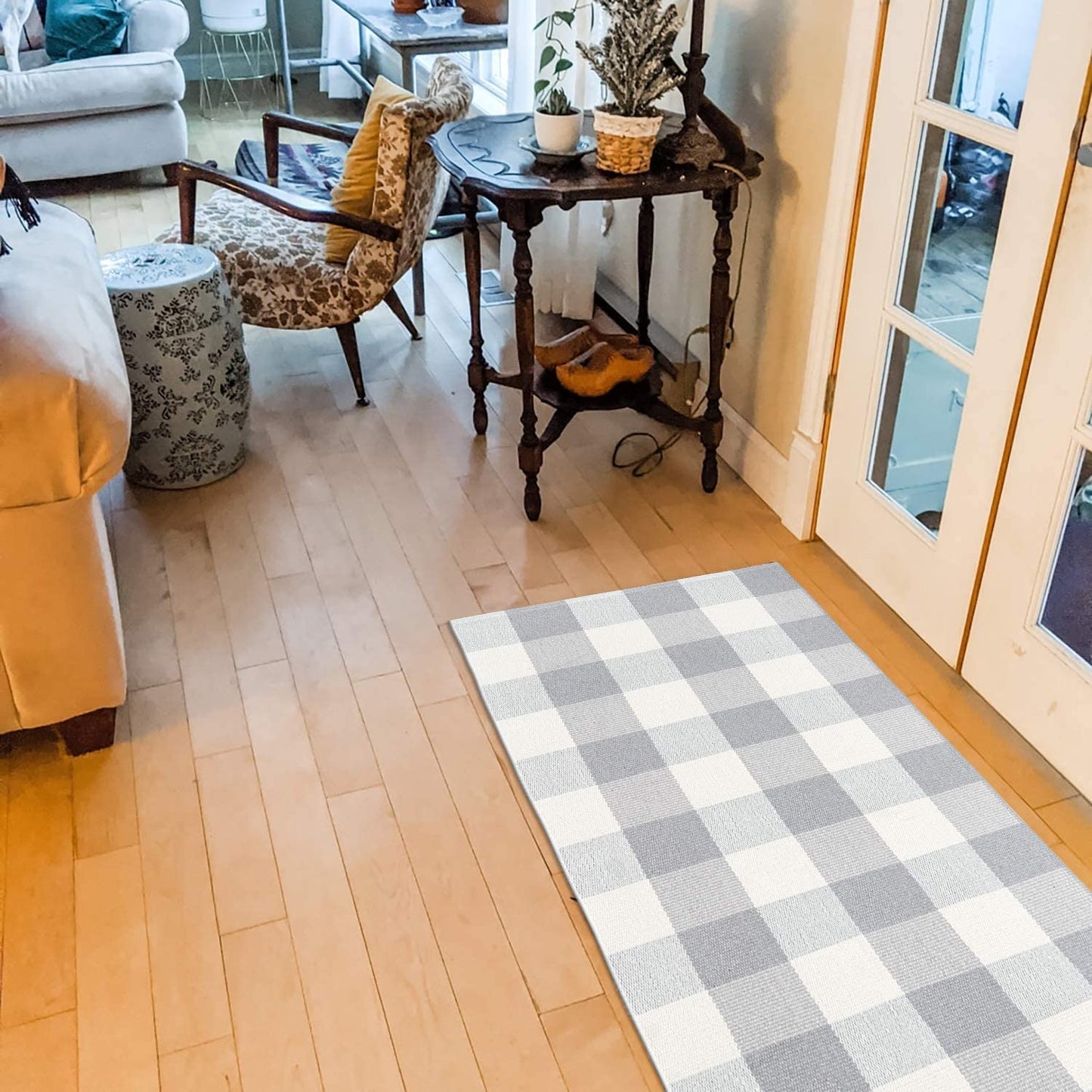 Buffalo Plaid Rugs 2x4 ft Checkered- Grey and White