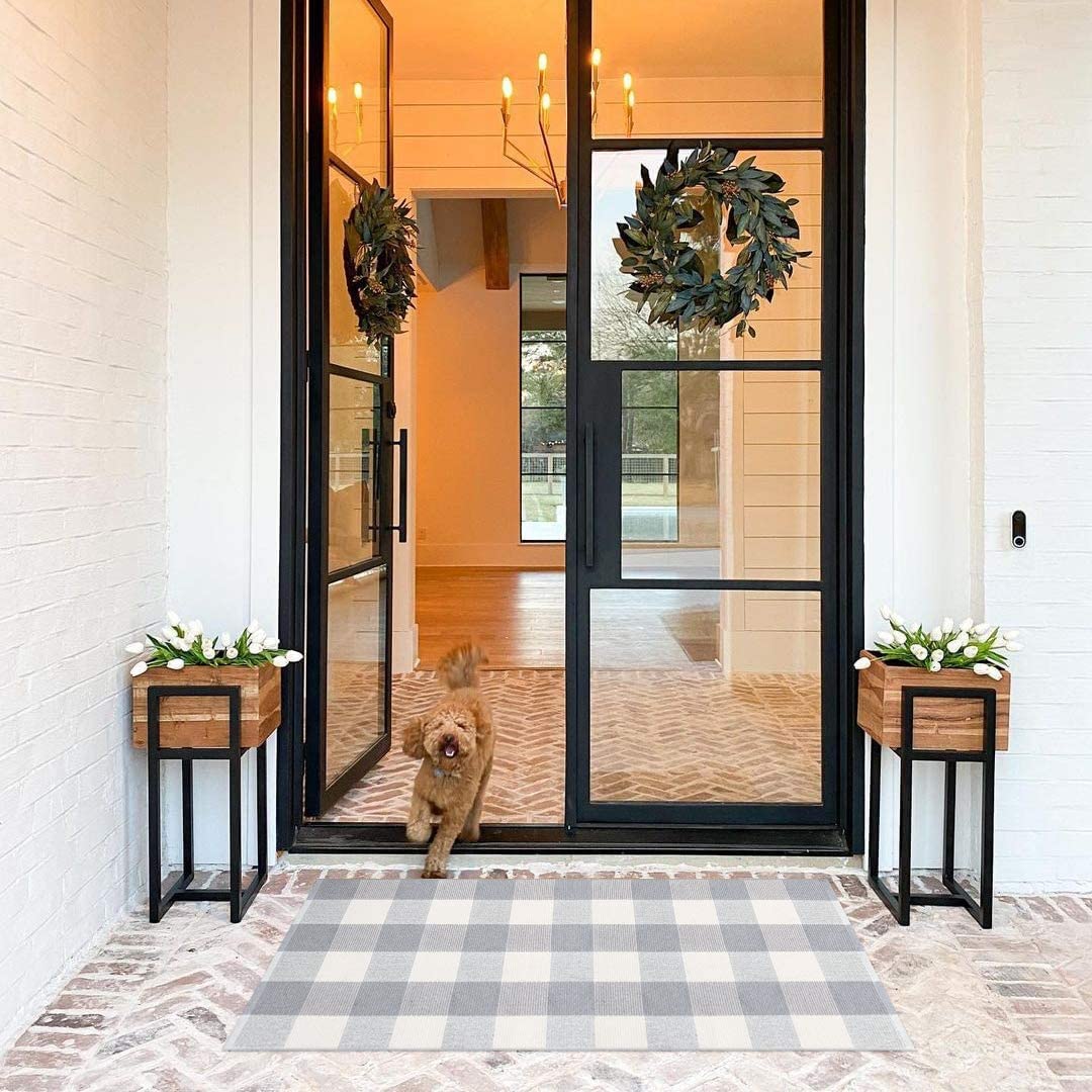 Buffalo Plaid Rugs 2x4 ft Checkered- Grey and White