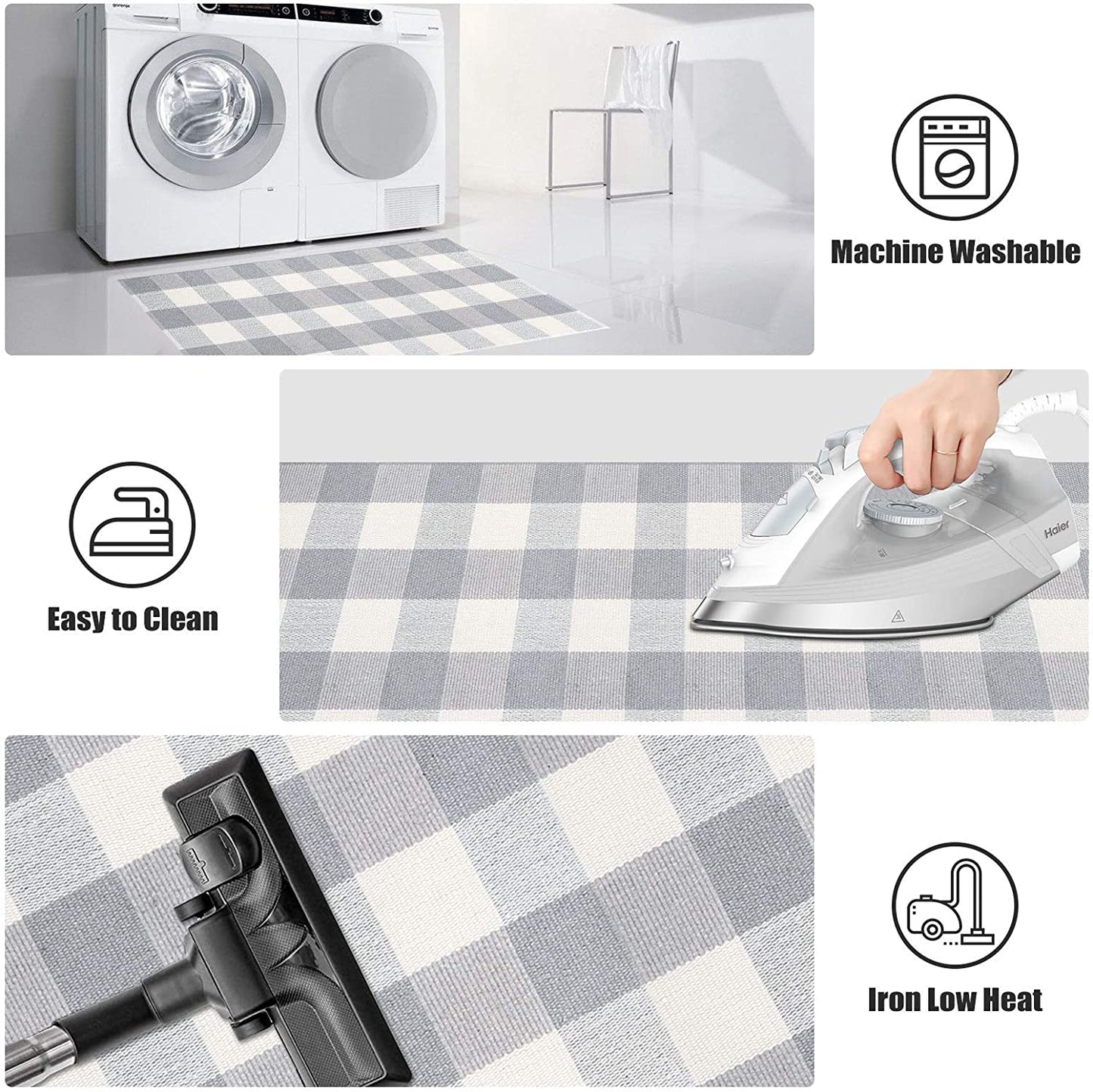 Buffalo Plaid Rugs 2x4 ft Checkered- Grey and White