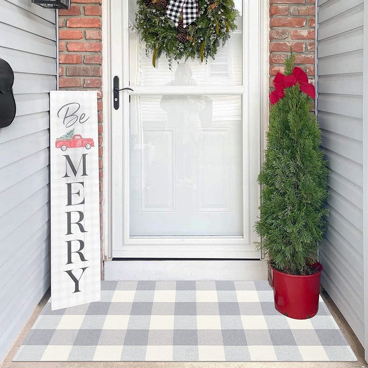 Buffalo Plaid Rugs 2x4 ft Checkered- Grey and White