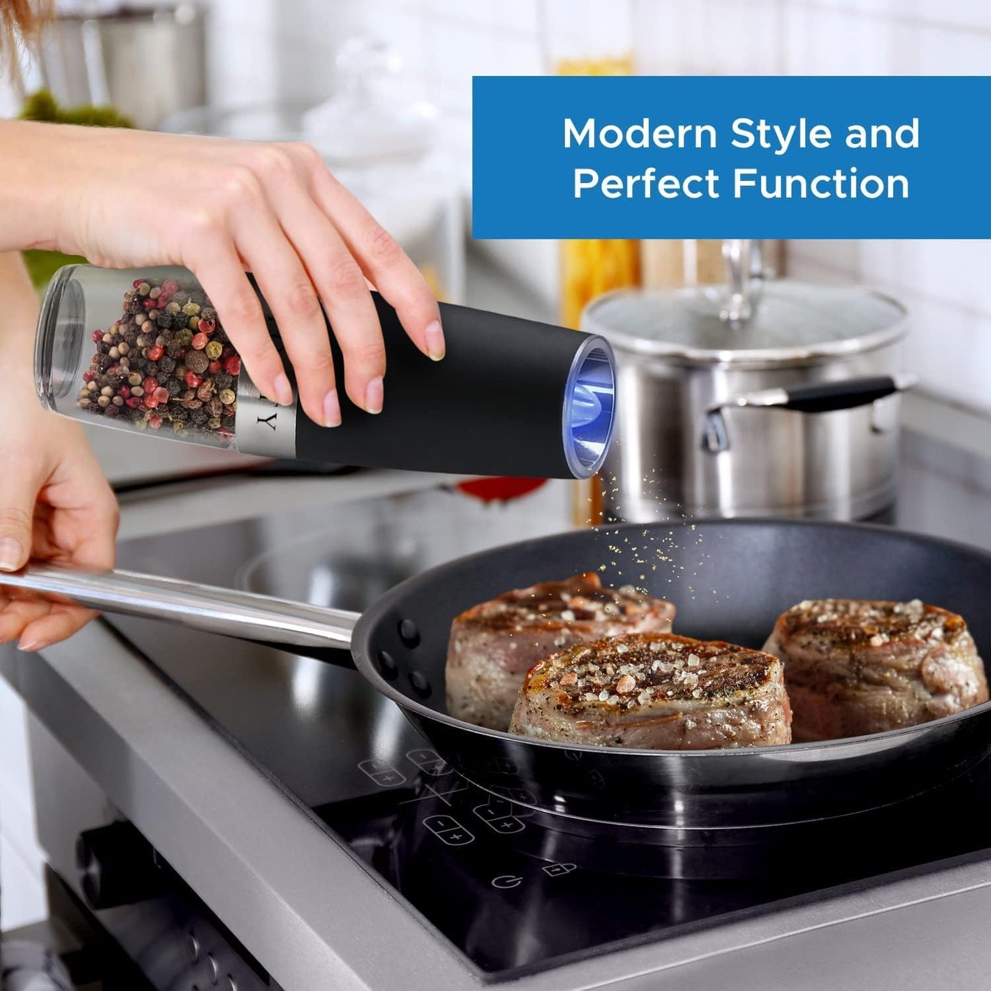 Gravity Electric Salt and Pepper Grinder Set Gifts for Women Who Have Everything Grilling Men White Elephant Kitchen Gadgets Housewarming Holiday Cooking Adults Idea Battery Operated Shakers Automatic