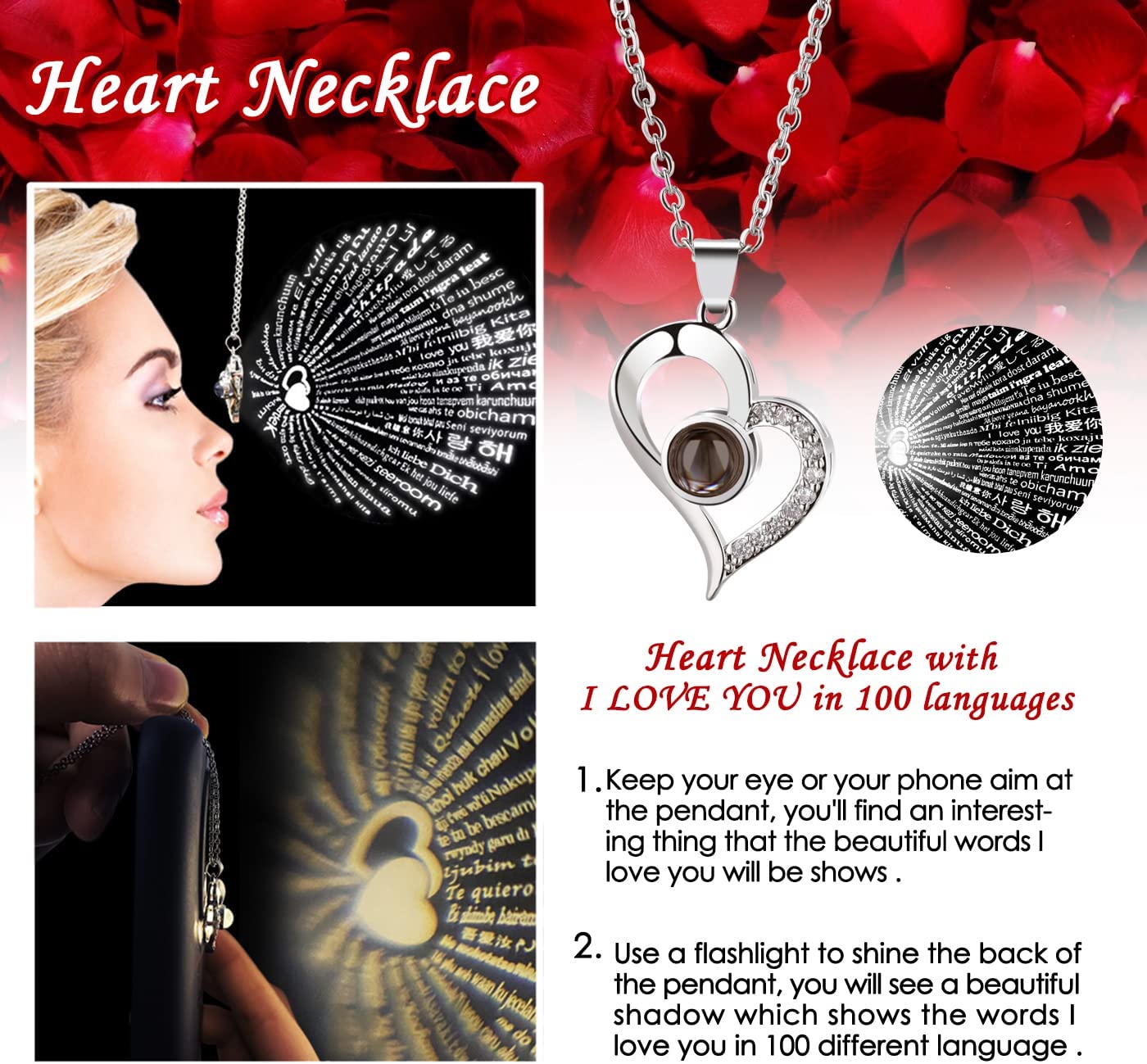 Valentines Day Gifts Red Rose Bear w/ Heart Pendant Necklace