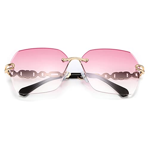 Classic Rimless Sunglasses for Women Metal Frame Diamond Cutting Lens