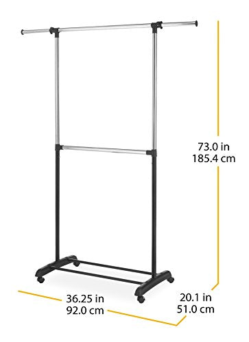 Adjustable 2-Rod Garment Rack - Rolling Clothes Organizer - Black & Chrome