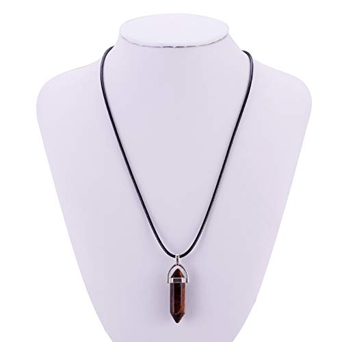 60pcs Natural Stone Pendants Charms Chakra Stone Beads Necklace w/ Leather Cord