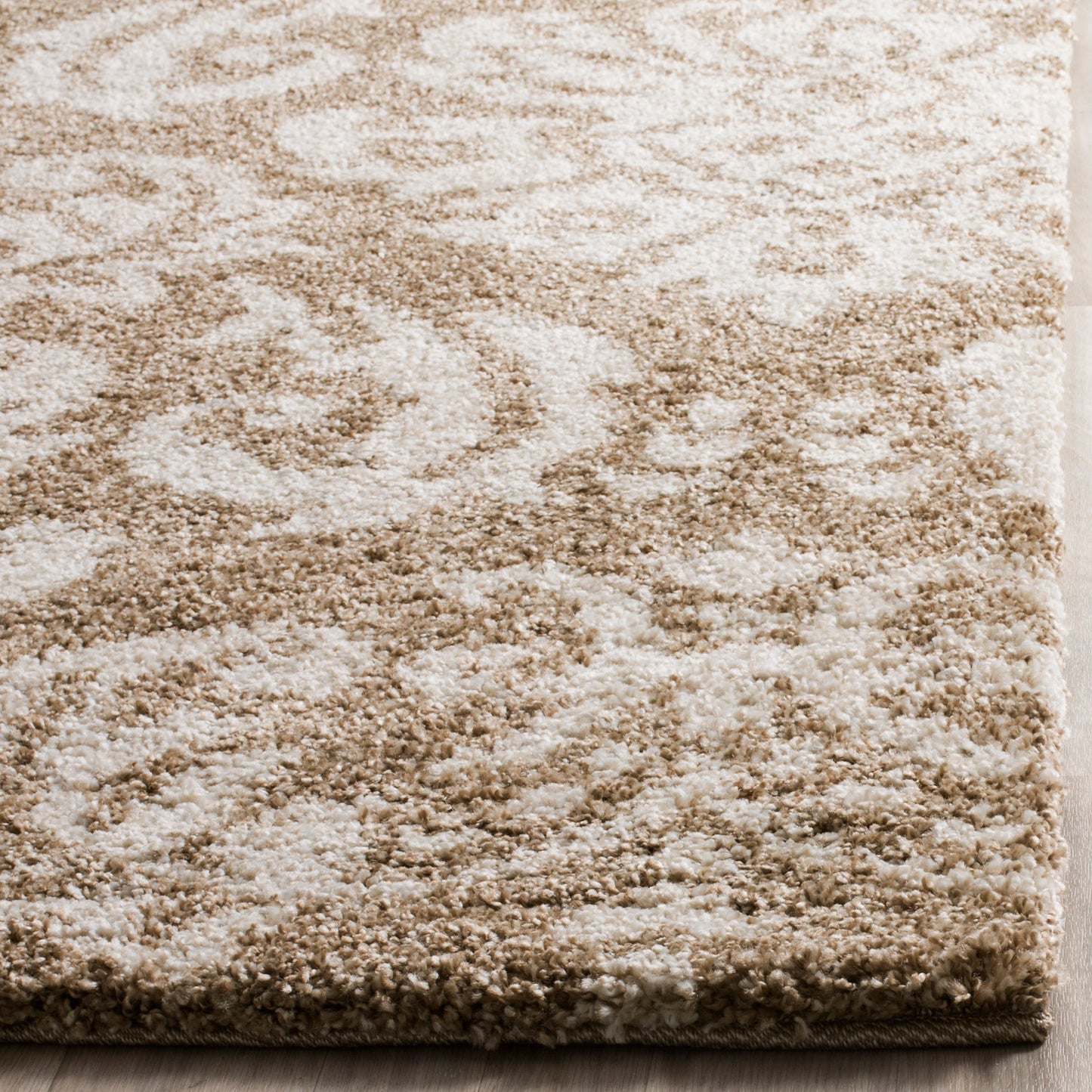 Florida Desmond Damask Plush Shag Area Rug, Beige/Cream, 3'3" x 5'3"