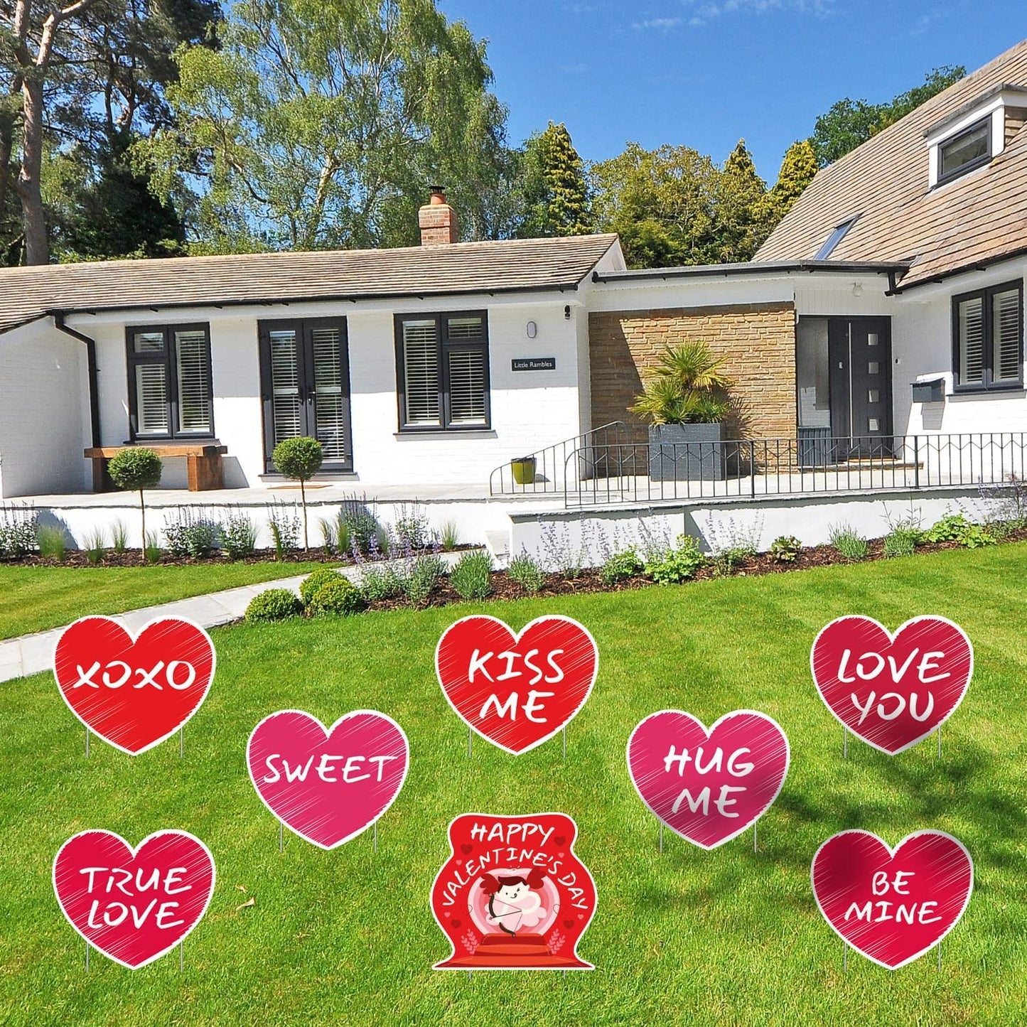 Valentine's Day Decorations Yard Signs with Stakes, (8 Piece Large Set) for Wedding