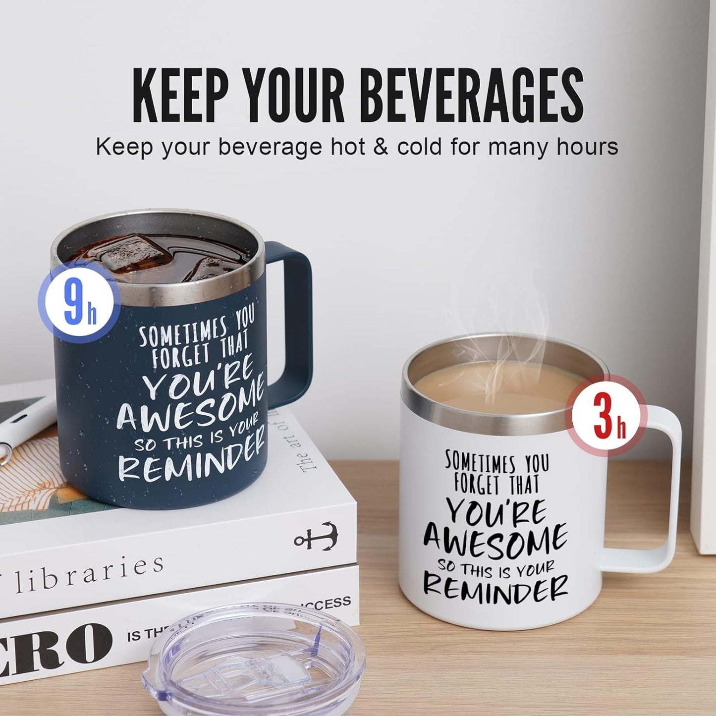 Inspirational Gifts for Men, Sometimes You Forget You're Awesome Stainless Steel Coffee Mug, Funny Gifts for Him Husband, Dad, Boyfriend on Valentines Day Christmas - Navy Blue