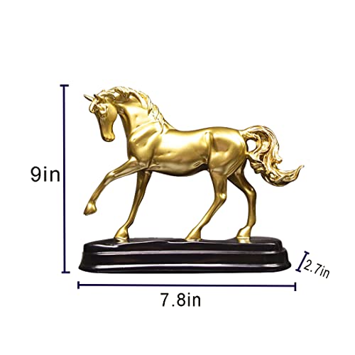 9" Gold Horse Statue Decor Attract Luck & Wealth
