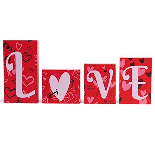 Valentines Day Table Decoration - Wooden Blocks Love Signs