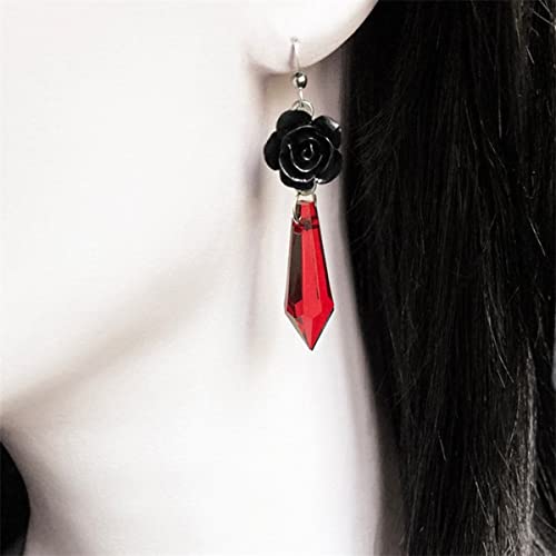Gothic Dark Bat Dangle Earrings Red Black Crystal Gems Bat Earrings Punk Rock Style Bat Animal Earrings