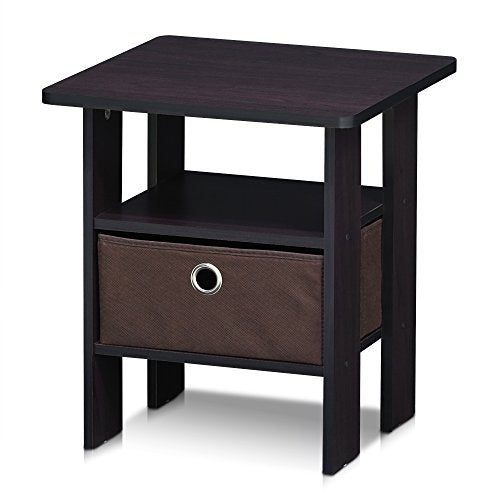 End Table Nightstand w/ Bin Drawer, 1-Pack, Dark Walnut
