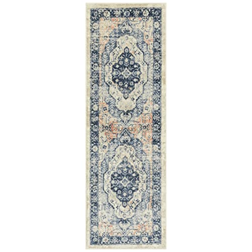 Caprice Boho Non Skid Runner Rug Blue, 2' x 6'