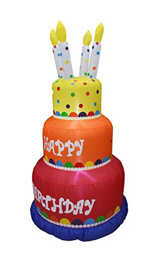 6 Foot Tall Happy Birthday Cake Inflatable w/ Candles Lighted Blowup Party Decoration