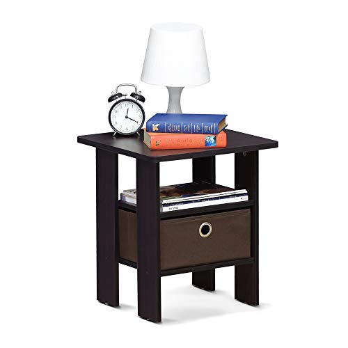 End Table Nightstand w/ Bin Drawer, 1-Pack, Dark Walnut