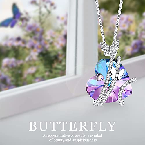 Butterfly Love Heart Necklace with Crystals for Women