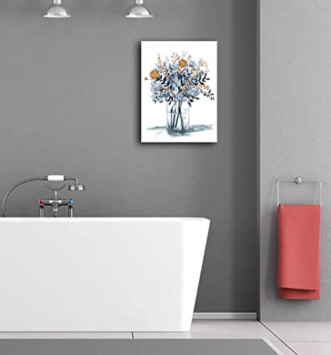 Indigo Flowers Watercolor Canvas Wall Art Decor Framed Ready to Hang