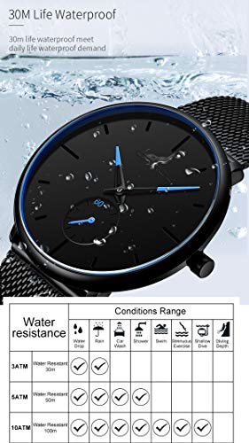 Ultra Thin Wrist Watches for Men Fashion Classic Waterproof Stainless Steel Band