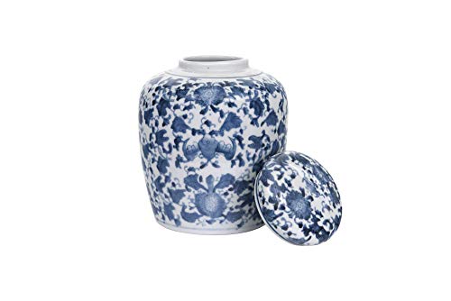 Blue & White Ceramic Ginger Jar with Lid
