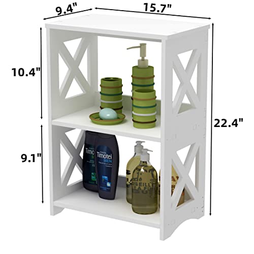 White -3-Tiers Narrow End Table w/ Storage Shelf