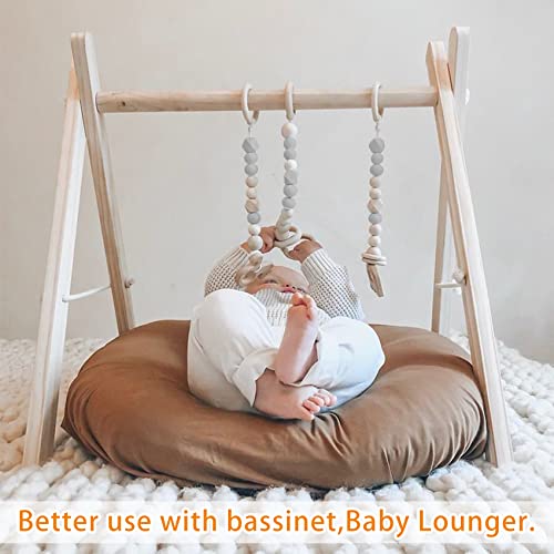 Wooden Baby Gym w/ 6 Gym Toys Foldable Activity Center