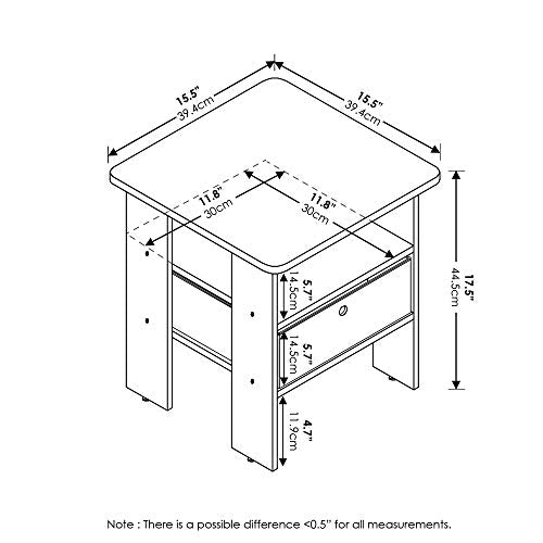End Table Bedroom Night Stand w/Bin Drawer, Dark Brown/Black
