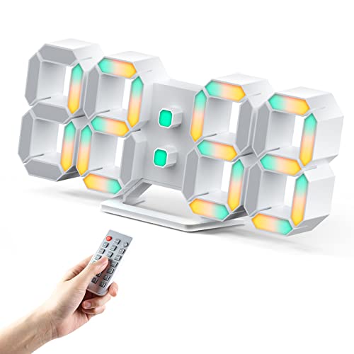 7 Colors LED 3D Digital Alarm Clock w/ Remote, 9.7"