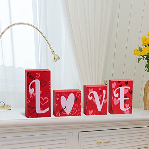 Valentines Day Table Decoration - Wooden Blocks Love Signs