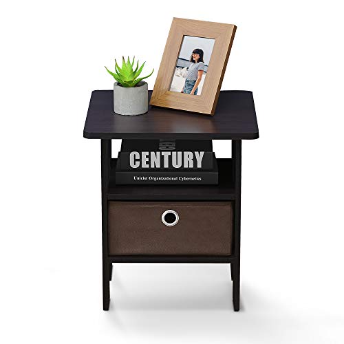 End Table Nightstand w/ Bin Drawer, 1-Pack, Dark Walnut