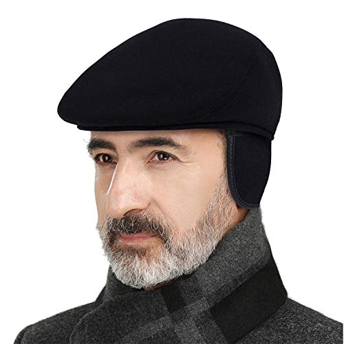 Thick Warm Woolen Beret for Men Solid Color Fold-Down Ear Protection Irish Duckbill Caps