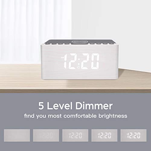 Wooden Digital Alarm Clock FM Radio,10W Fast Wireless Charger Station for iPhone/Samsung Galaxy 5