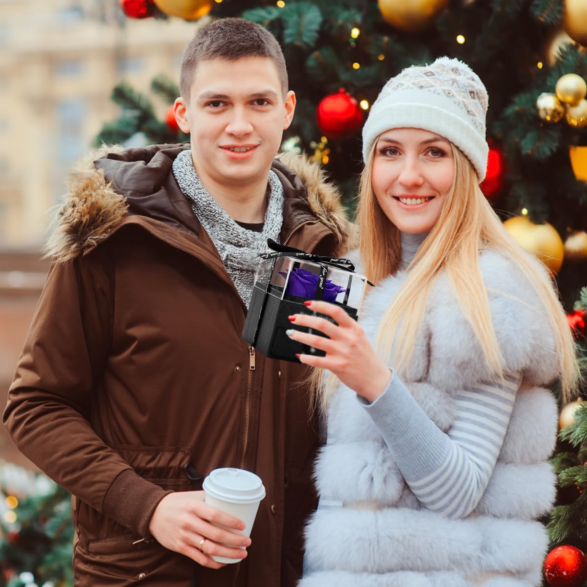 Wedding Gifts, Anniversary Preserved Real Rose Gift with Heart Necklace Gift Set, Handmade Eternal Real Purple Rose Gifts for Mom/Wife/Her