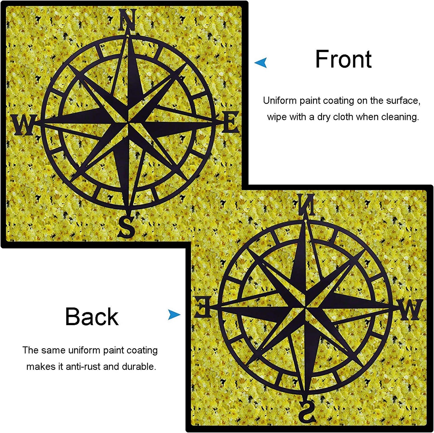 11 Inches Metal Decorative Nautical Compass Wall Decor, Living Room Bedroom (Black)