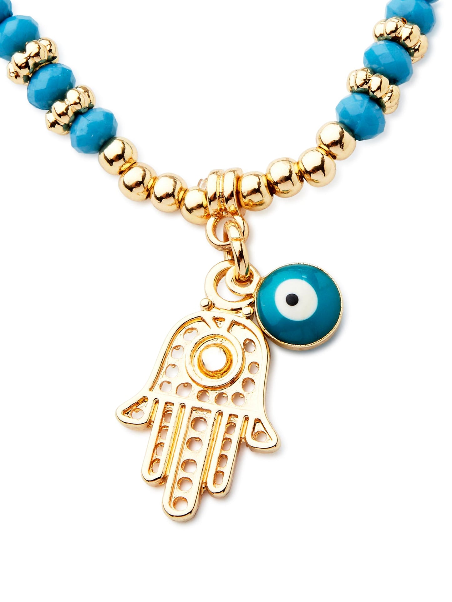 Women's Gold Tone Cubic Zirconia Evil Eye, Hamsa 4Pcs Bracelet