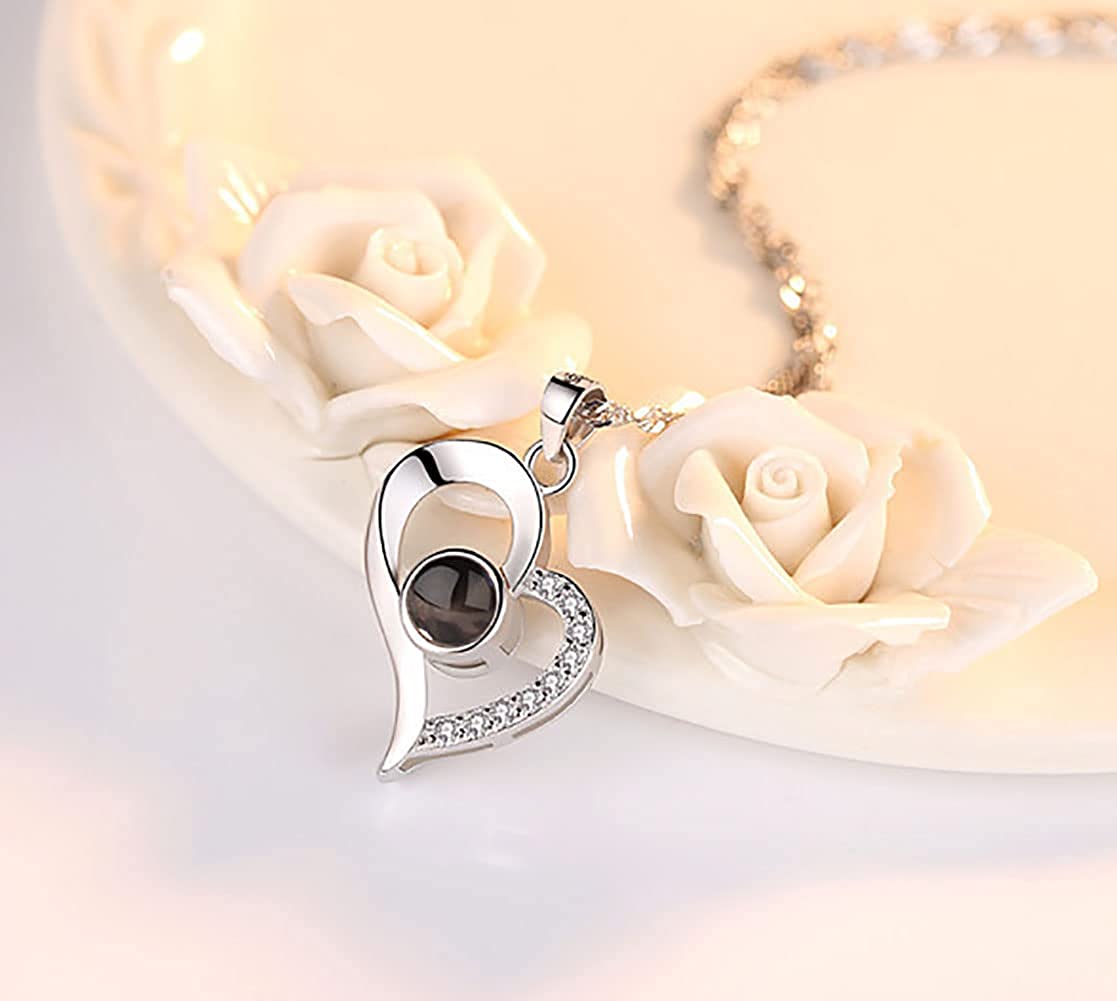 I Love You Heart Necklace 100 Languages Titanium Steel Projection Best Valentines Day Gift for Women