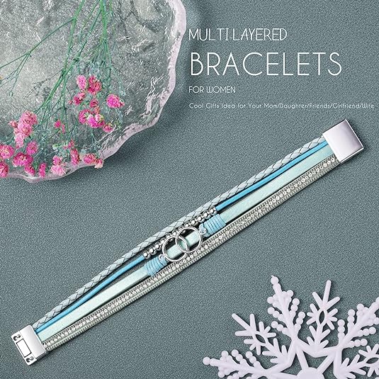 Bracelets for Women Birthday Gifts for Mom Inspirational Gifts for Women Mother's Day Daughter Wrap Bracelet Sister Friend Teen Girl Gifts Leather Layered Jewelry Valentines Day Gifts for Her