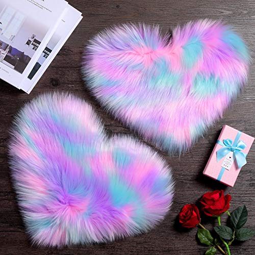 2 Pieces Fluffy Faux Sheepskin Area Rug Heart Shaped, 12 x 16 Inch