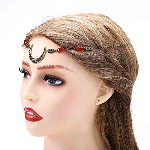 Boho Crescent Moon Head Chains Vintage Headpieces w/ Crystal Hair Chain