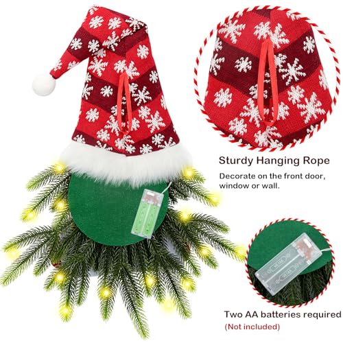 Christmas Wreath for Front Door, Lighted Gnome Christmas Door Wreath, Artificial Santa Xmas Hanging Sign