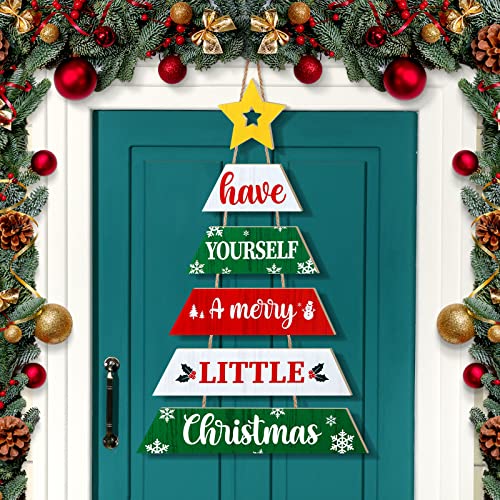 22 x 14 Inch Christmas Wood Hanging Sign Ornament w/ Rope