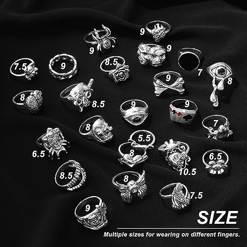 Vintage Silver Set Gothic Pack, Chunky Stackable Knuckle Bulk, Weeping Skull Spider Frog Butterfly Grunge